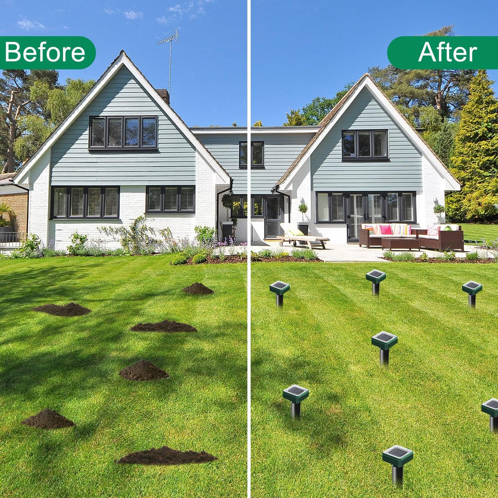 Solar Powered Ultrasonic Mole Repellent Stakes (Outdoor Pest & Gopher Deterrent, Waterproof) - Pack of 10