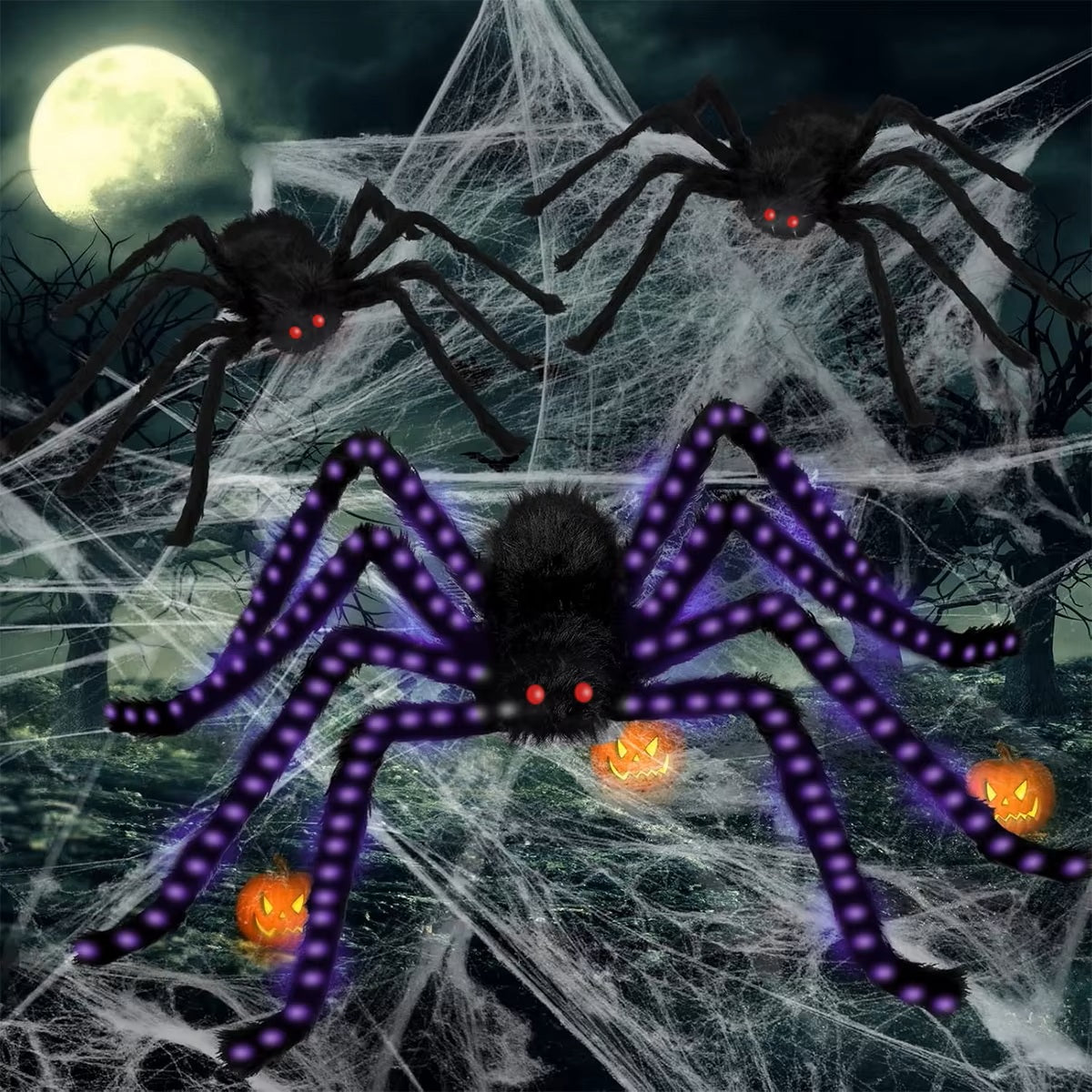 Giant 5FT (150cm) Halloween Lighted Spider – Ultra-Bright Purple Glow Outdoor Decor