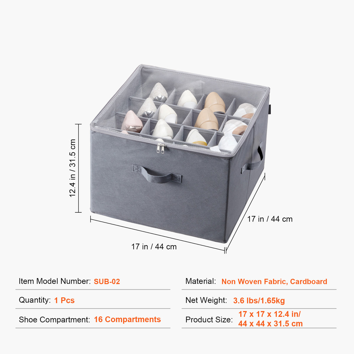 16-Pair Under Bed Shoe Storage Organizer with Adjustable Dividers & Clear Cover