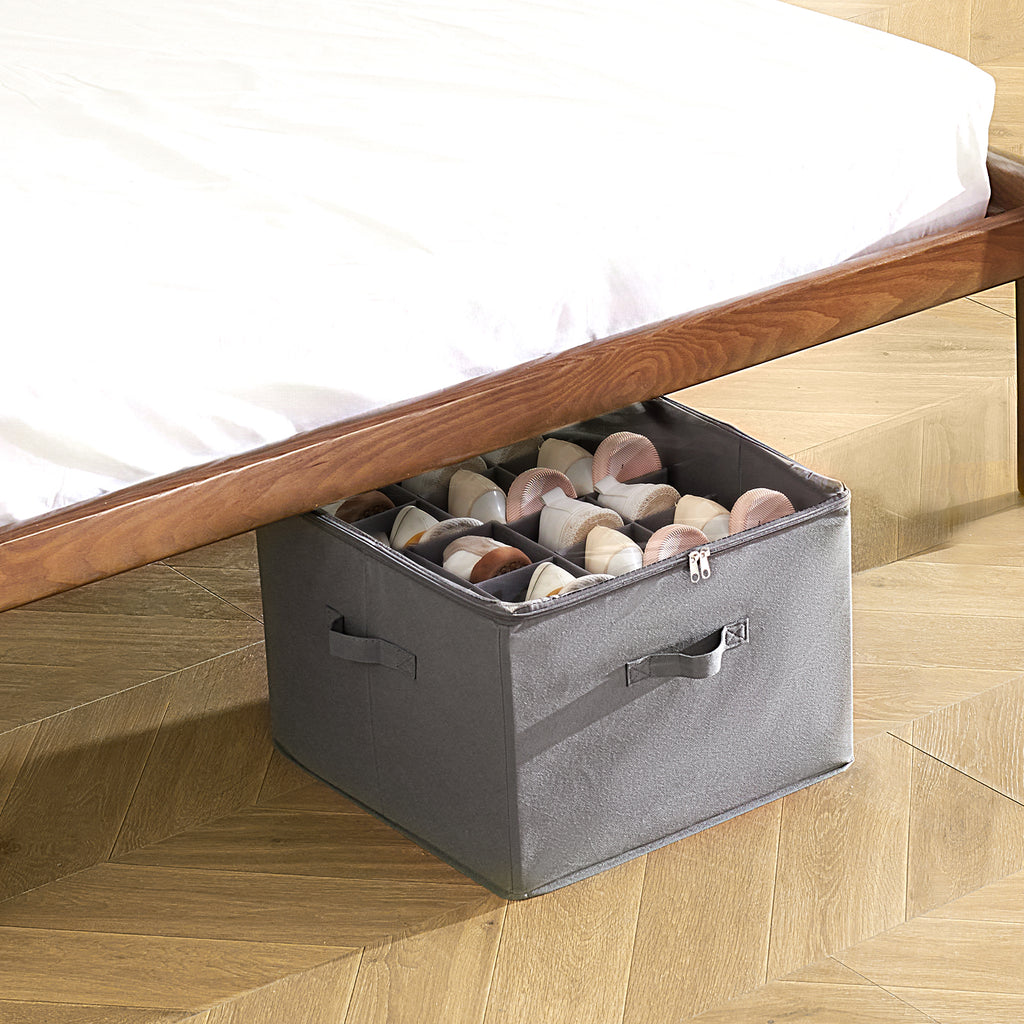 16-Pair Under Bed Shoe Storage Organizer with Adjustable Dividers & Clear Cover