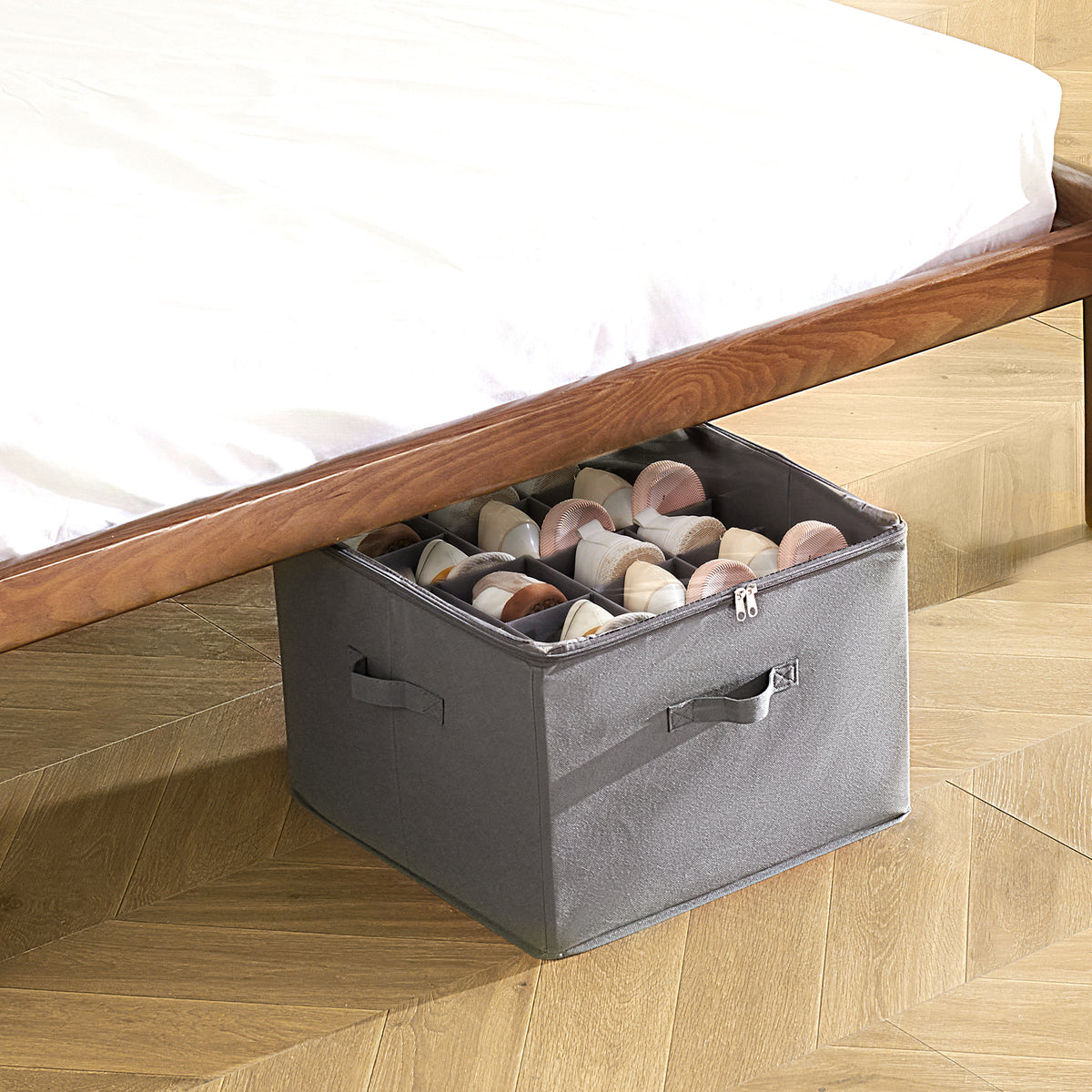 16-Pair Under Bed Shoe Storage Organizer with Adjustable Dividers & Clear Cover