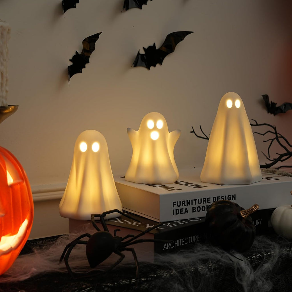Light-Up Ceramic Ghost Halloween Tabletop Decor