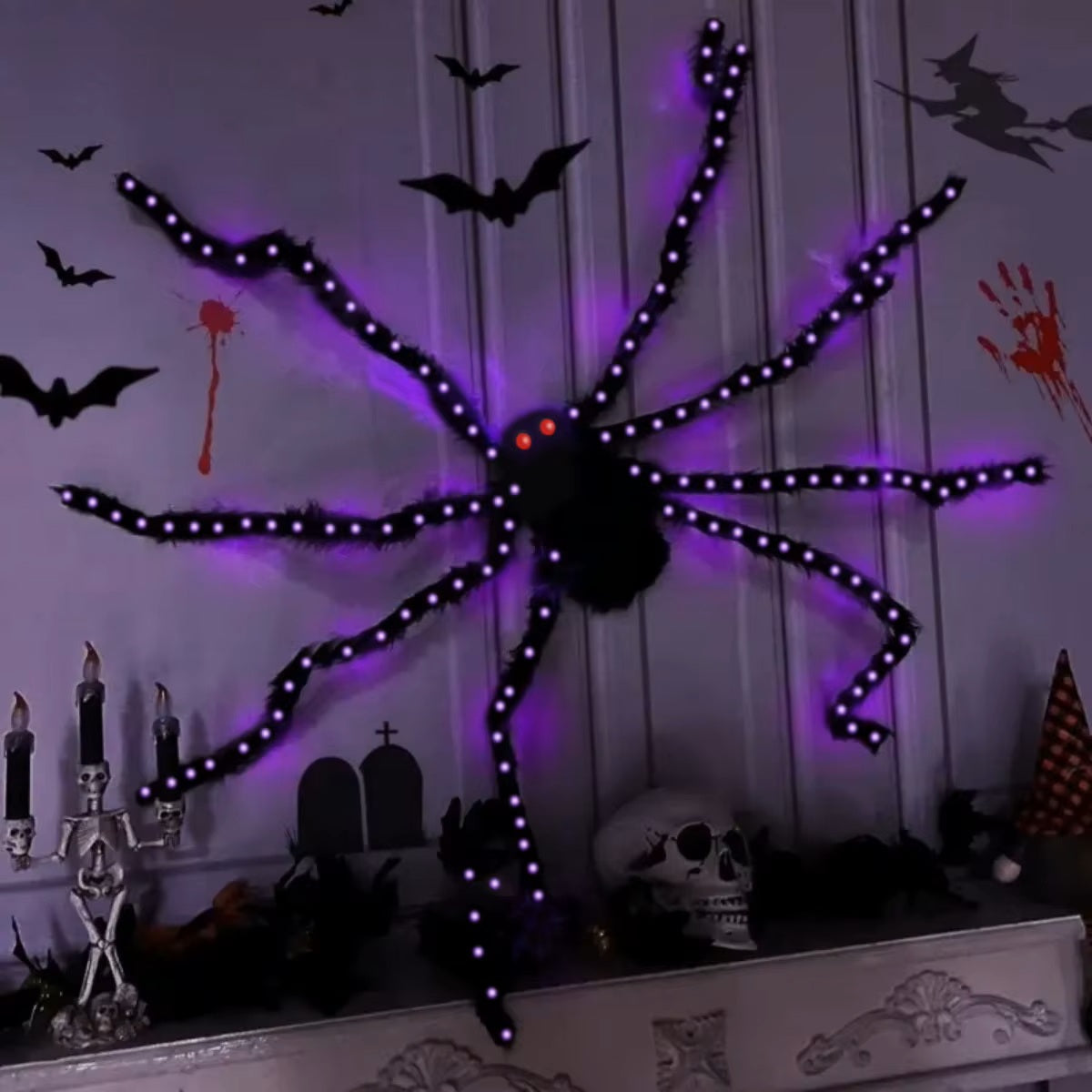Giant 5FT (150cm) Halloween Lighted Spider – Ultra-Bright Purple Glow Outdoor Decor