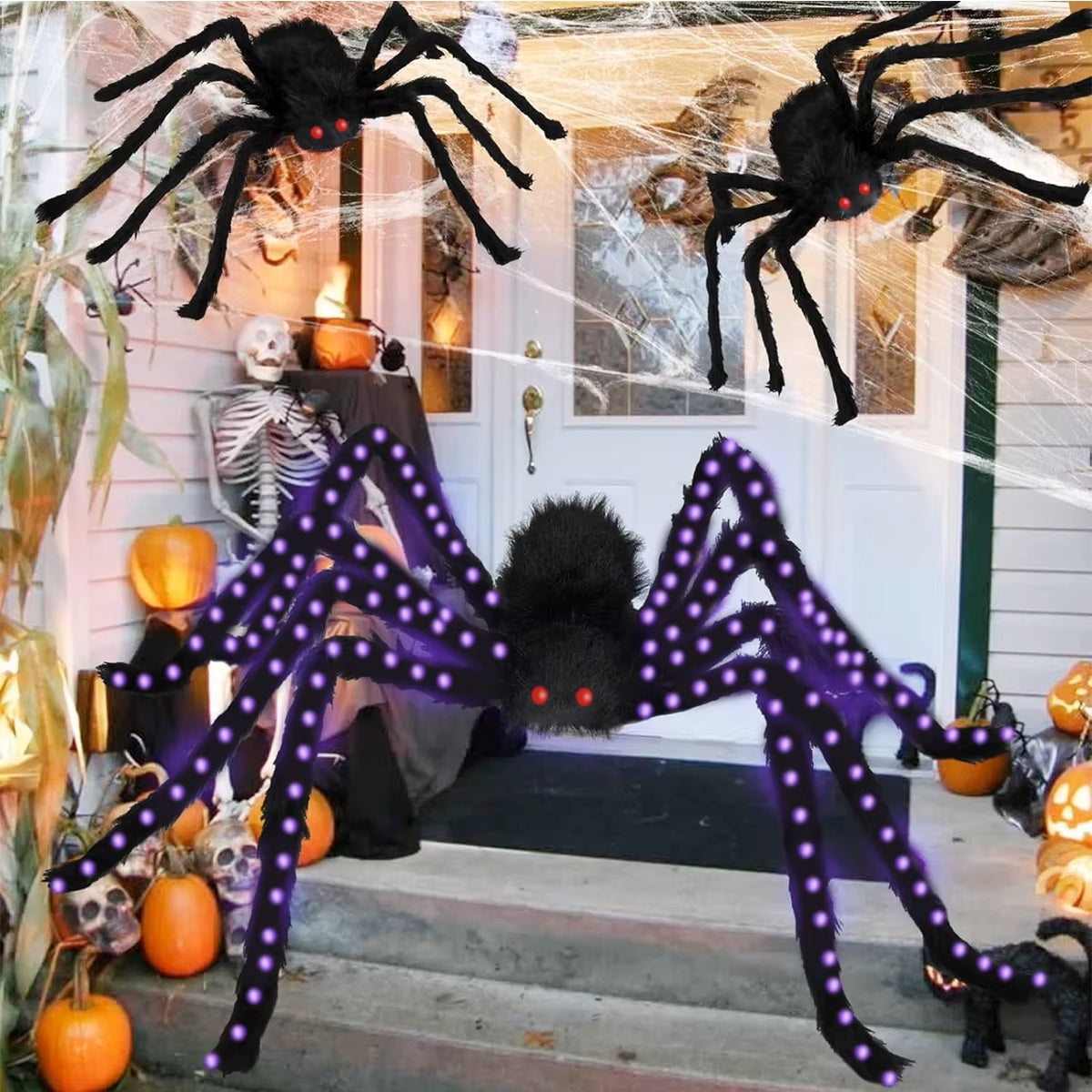 Giant 5FT (150cm) Halloween Lighted Spider – Ultra-Bright Purple Glow Outdoor Decor