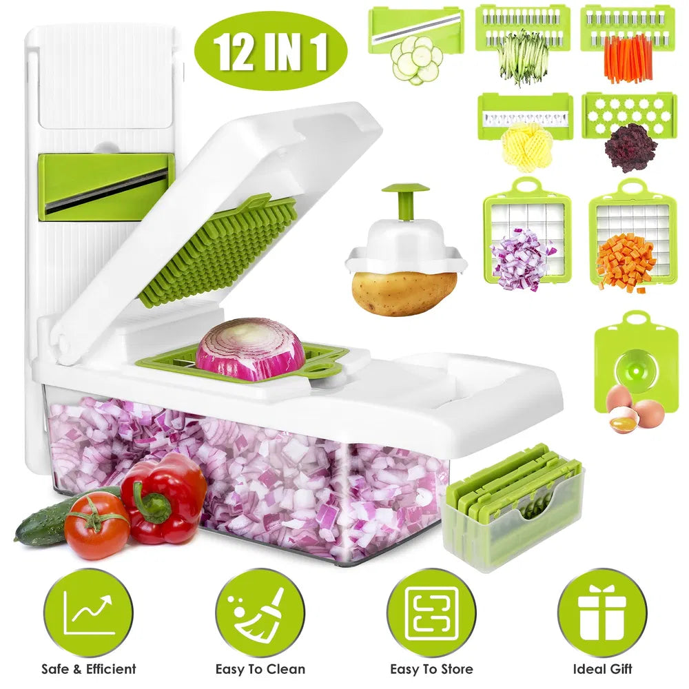 12-in-1 Multifunctional Vegetable Chopper & Slicer with Container