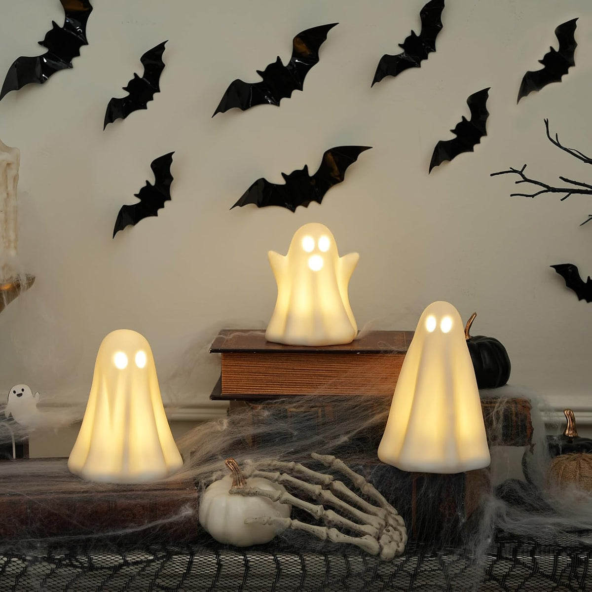 Light-Up Ceramic Ghost Halloween Tabletop Decor