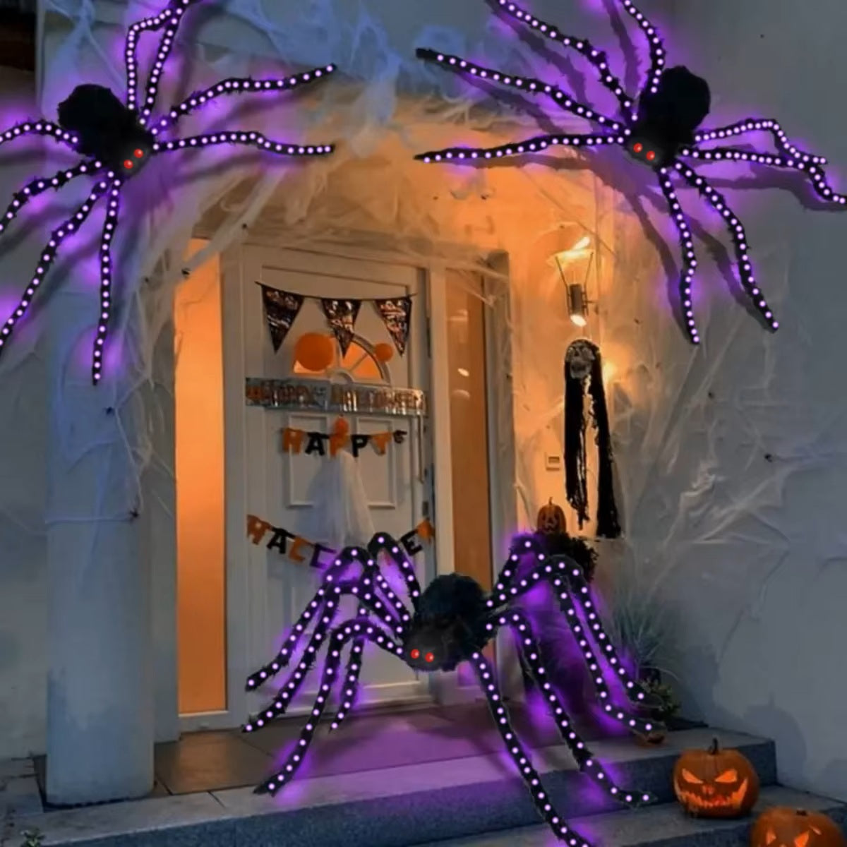 Giant 5FT (150cm) Halloween Lighted Spider – Ultra-Bright Purple Glow Outdoor Decor