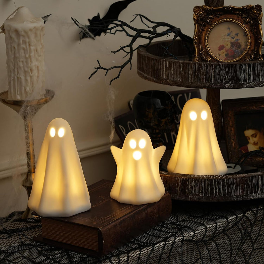 Light-Up Ceramic Ghost Halloween Tabletop Decor