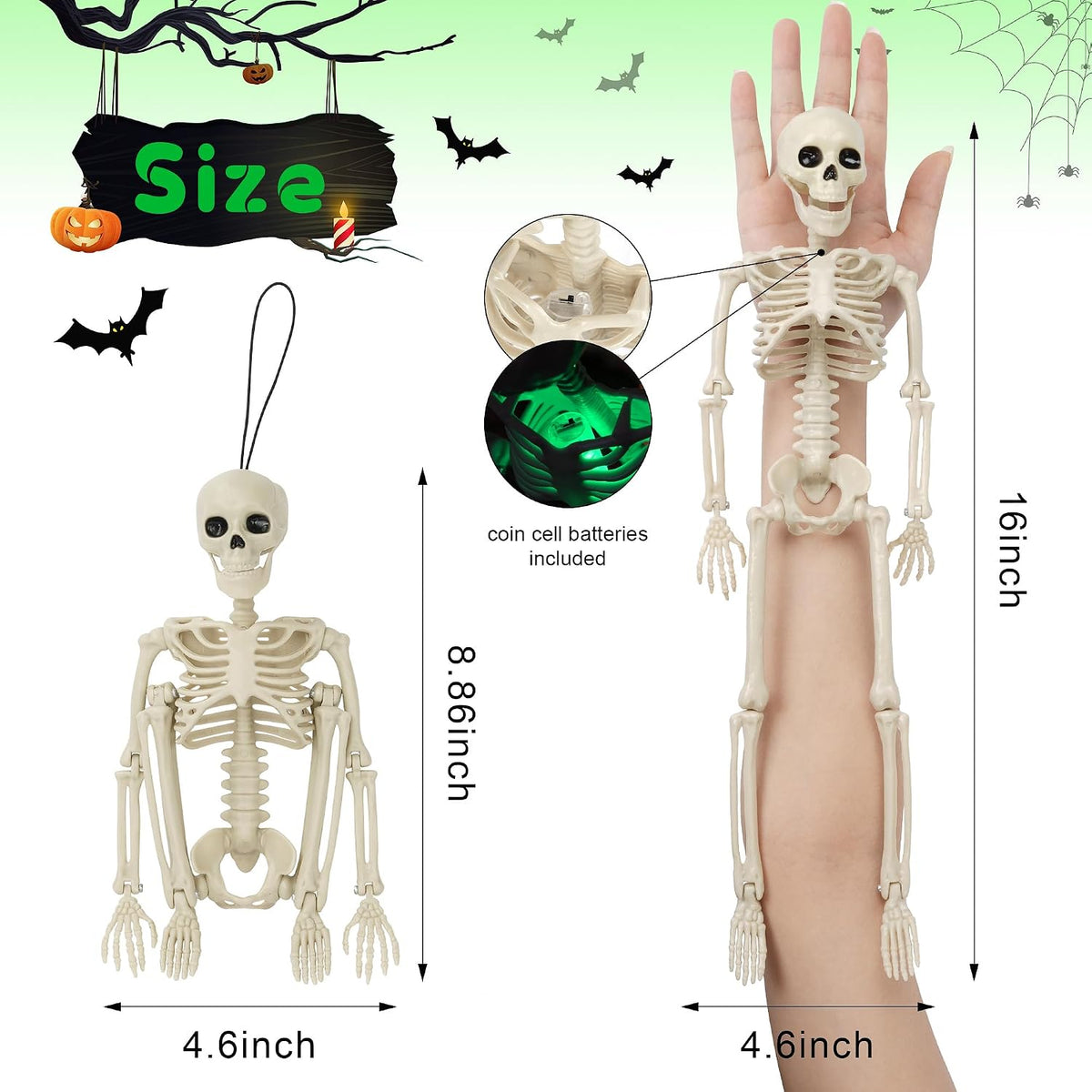 16" Light-Up Posable Skeletons (Set of 2)