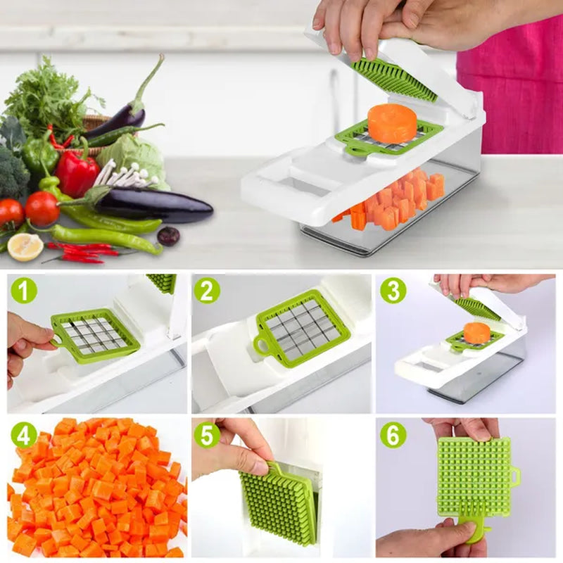 12-in-1 Multifunctional Vegetable Chopper & Slicer with Container