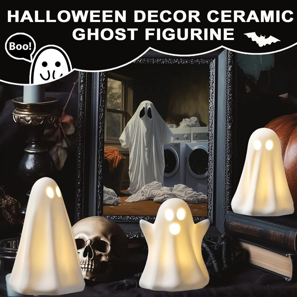 Light-Up Ceramic Ghost Halloween Tabletop Decor