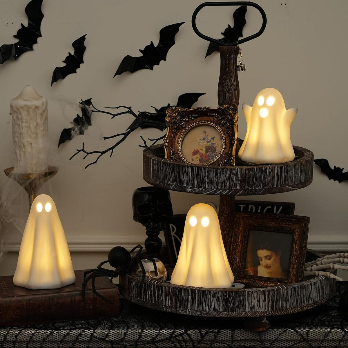 Light-Up Ceramic Ghost Halloween Tabletop Decor