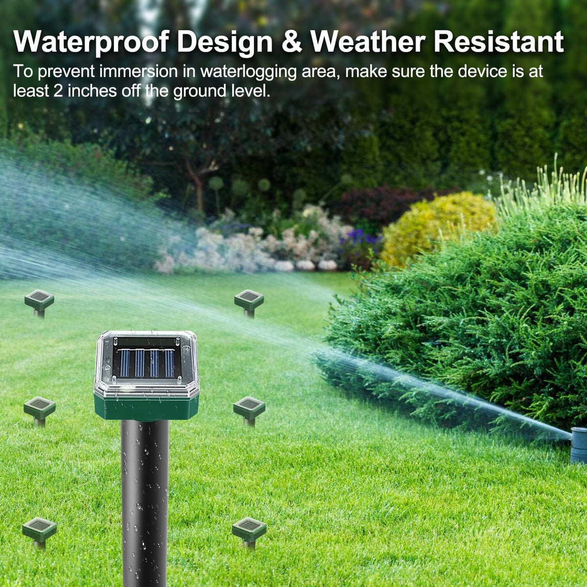 Solar Powered Ultrasonic Mole Repellent Stakes (Outdoor Pest & Gopher Deterrent, Waterproof) - Pack of 10