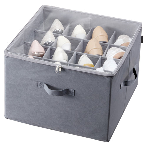 16-Pair Under Bed Shoe Storage Organizer with Adjustable Dividers & Clear Cover