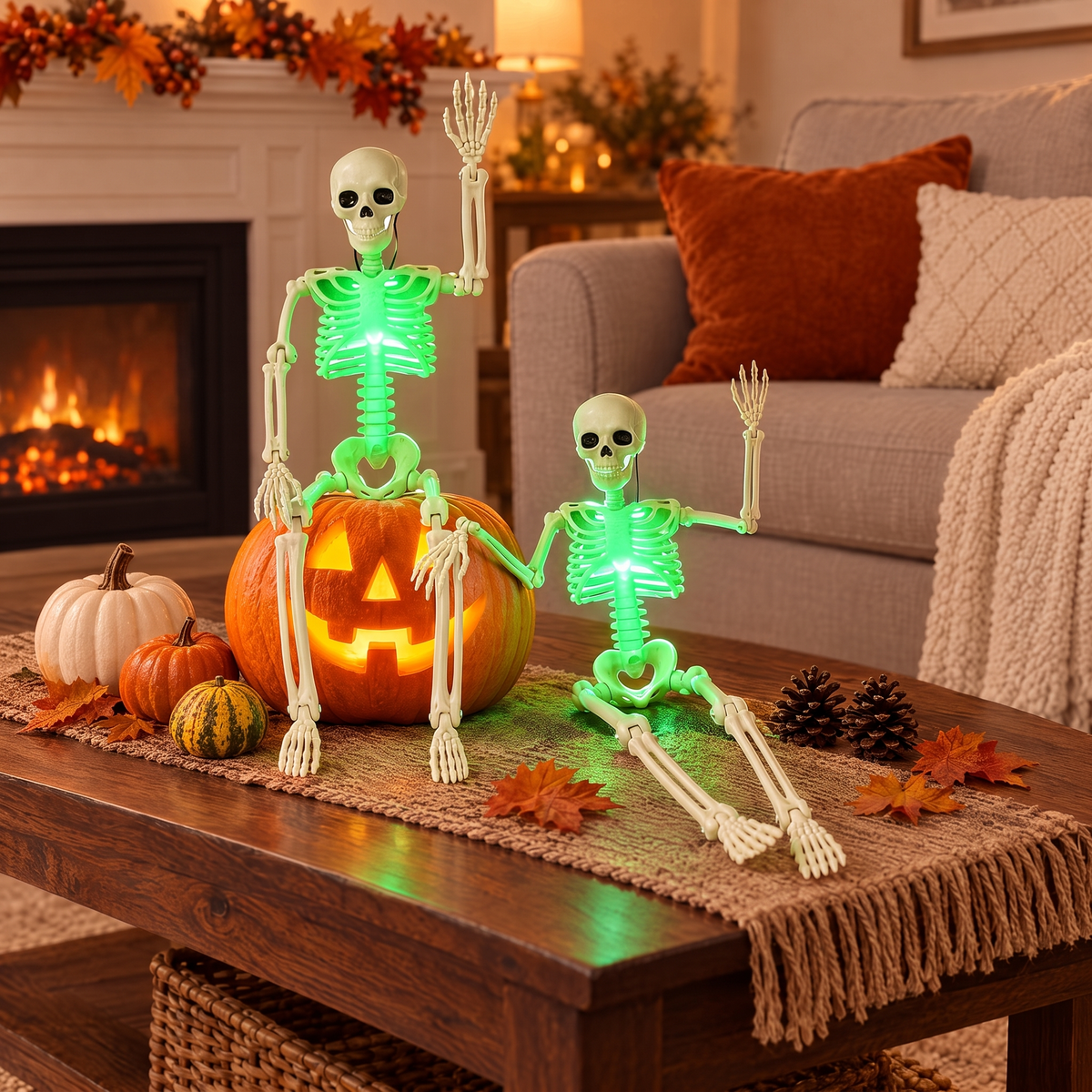 16" Light-Up Posable Skeletons (Set of 2)